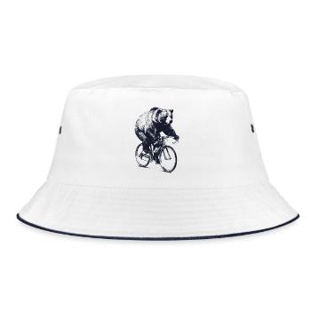 Bear on racing bike - Bucket Hat - white/navy - Front