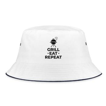Grill Eat Repeat – Das Must-have für Grillmeister - Bucket Hat - Weiß/Navy - Vorne