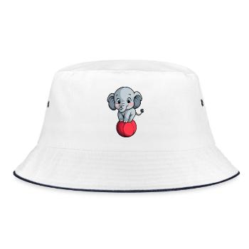 Balancierender Elefant auf rotem Ball - Bucket Hat - Weiß/Navy - Vorne