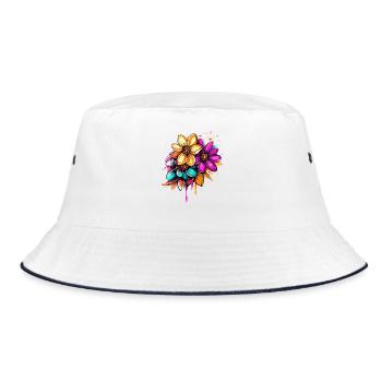 Blumenstrauß Neon Aquarell - Bucket Hat - Weiß/Navy - Vorne