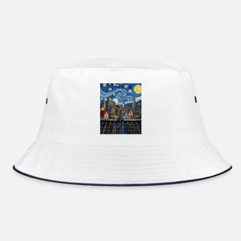 Cosmic Cat Over Moonlit City Bucket Hat