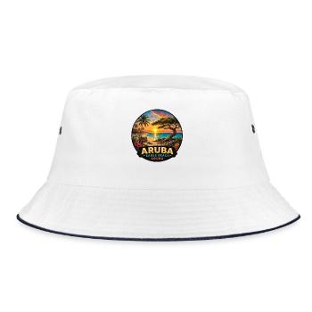 Karibischer Sonnenuntergang Palm Bäume Aruba  - Bucket Hat - Weiß/Navy - Vorne