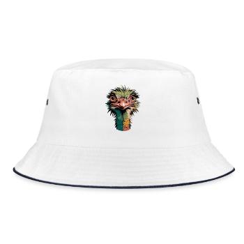  Bunter Lustiger Strauss Kopf Comic Vogel - Bucket Hat - Weiß/Navy - Vorne