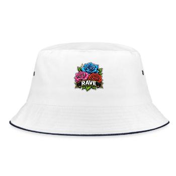 Rave Rosen Banner Buntes Festival Nachtleben - Bucket Hat - Weiß/Navy - Vorne