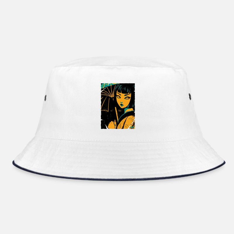Geisha in neon light Bucket Hat