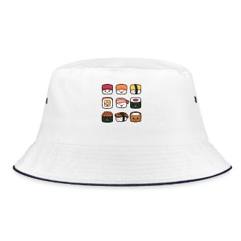 Sushi Lustiges japanisches Essen Sashimi Niedlich  - Bucket Hat - Weiß/Navy - Vorne