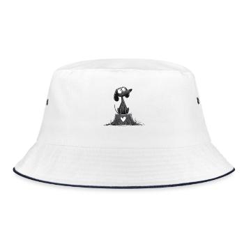 Herzender Hund auf Baumstumpf - Bucket Hat - Weiß/Navy - Vorne