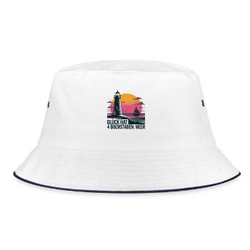  Glück Hat 4 Buchstaben Meer Leuchtturm Segelboot - Bucket Hat - Weiß/Navy - Vorne