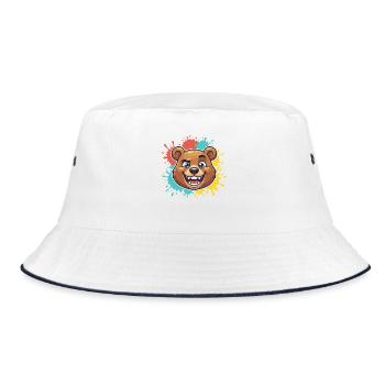 Fröhlicher Bärenkopf mit Farbspritzern - Bucket Hat - Weiß/Navy - Vorne
