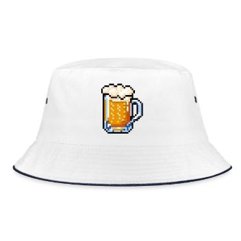 Beer Glass Pixel Art – Retro Beer Design - Bucket Hat - white/navy - Front