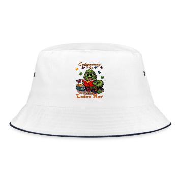 Puschelraupe Leseheld - Bucket Hat - Weiß/Navy - Vorne