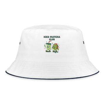Eiskaffer-Matcha-Club Grüner Tee Matcha-Liebhaber Lustig - Bucket Hat - Weiß/Navy - Vorne