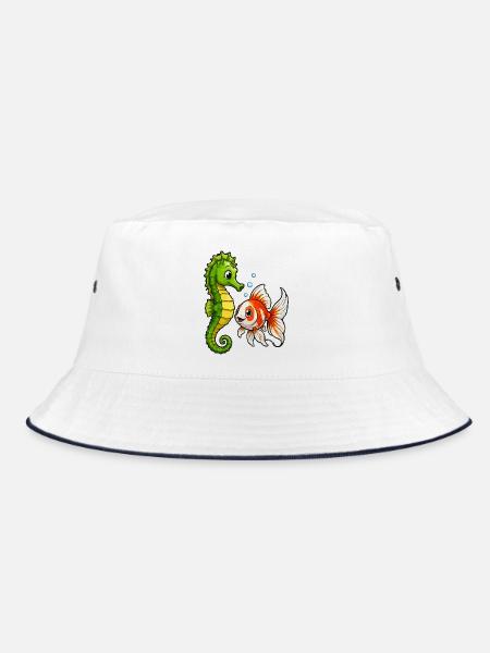 Unterwasserfreunde Seepferdchen Goldfisch - Bucket Hat - Weiß/Navy - Vorne