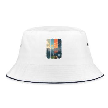 Horizons in four mountain panels - Bucket Hat - white/navy - Front