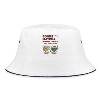 Books Matcha Wisdom Peace Leafy Green Stories - Bucket Hat - white/navy - Front
