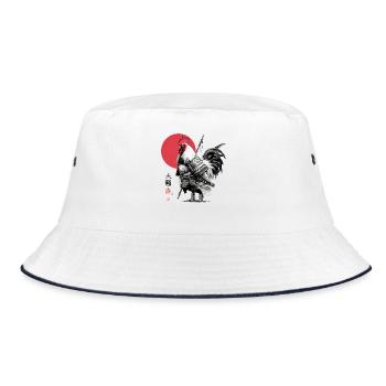 Coq de samouraï en armure sous le soleil rouge - Bob - blanc/marine - Devant