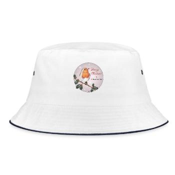 Vogel auf einem Zweig Abbildung mit Inschrift - Bucket Hat - Weiß/Navy - Vorne