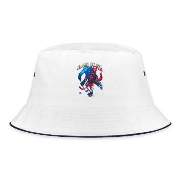 Retro Eishockeyspieler Clash  - Bucket Hat - Weiß/Navy - Vorne