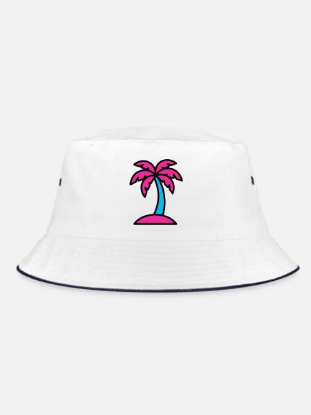 Neon Palme 90er Vaporwave - Bucket Hat - Weiß/Navy - Vorne