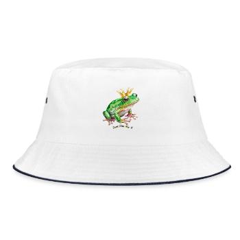 Frosch mit eine Krone Abbildung mit Inschrift - Bucket Hat - Weiß/Navy - Vorne