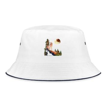 hiking, wanderlust, night hiking, moonlight, - Bucket Hat - white/navy - Front