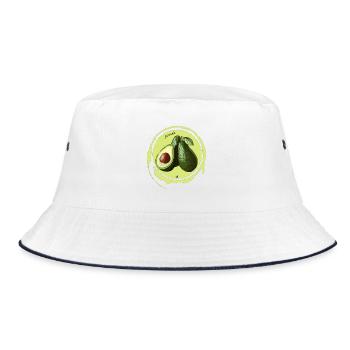 Avocado Abbildung in einem Kreis - Bucket Hat - Weiß/Navy - Vorne