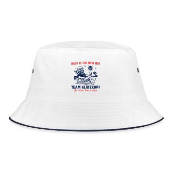 Glatze Retro Team Glatzkopf - Keine Haare - Bucket Hat - Weiß/Navy - Vorne