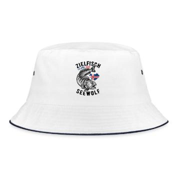 Zielfisch Seewolf | Island 2026 | Angler Geschenk - Bucket Hat - Weiß/Navy - Vorne