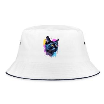 Colorful Bombay Cat Face Splash Art  - Bucket Hat - white/navy - Front