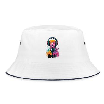 Viszla with headphones - Bucket Hat - white/navy - Front