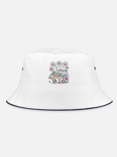 Glasgow Skyline Feuerwerk - Bucket Hat - Weiß/Navy