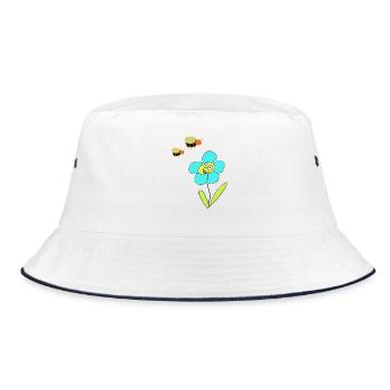 Fröhliche Blaue Blume Insekt Bienen - Bucket Hat - Weiß/Navy - Vorne