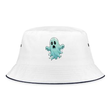 Blue Scare Ghost Illustration - Bucket Hat - white/navy - Front