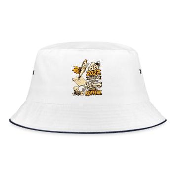 Abi 2027, geschrieben mit Hoffnung und Koffein. - Bucket Hat - Weiß/Navy - Vorne