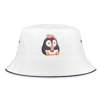 Kawaii Penguin Bubble Tea Boba Crevettes Low - Bob - blanc/marine - Devant