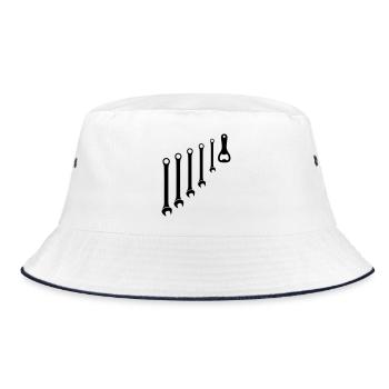 Werkzeug Set & Flaschenöffner Mechaniker - Bucket Hat - Weiß/Navy - Vorne