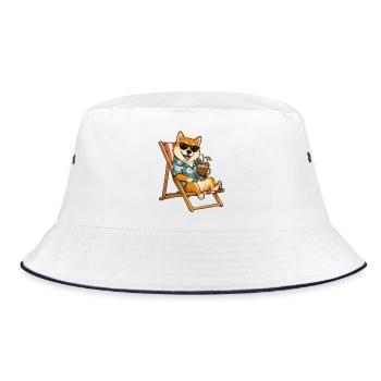 Shiba Strandläufer mit Cocktail - Bucket Hat - Weiß/Navy - Vorne