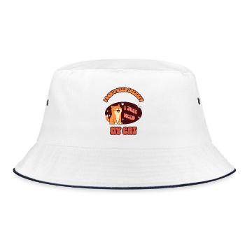 Cat Therapy Funny Quote - Bucket Hat - white/navy - Front