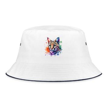 Savannah Cat Motif - Bucket Hat - white/navy - Front