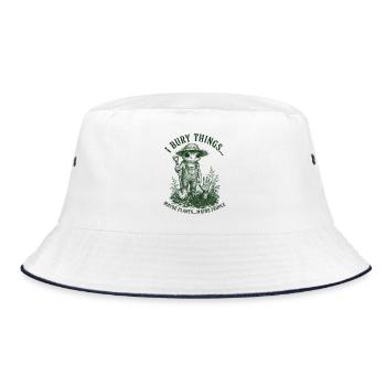 Ich vergrabe Dinge, vielleicht Pflanzen, Frosch, - Bucket Hat - Weiß/Navy - Vorne