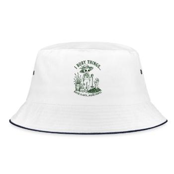 Ich vergrabe Dinge, vielleicht Pflanzen, Skelett, - Bucket Hat - Weiß/Navy - Vorne