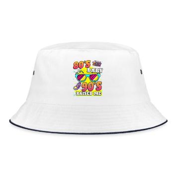 80s 90s Retro Vibe - Bucket Hat - white/navy - Front