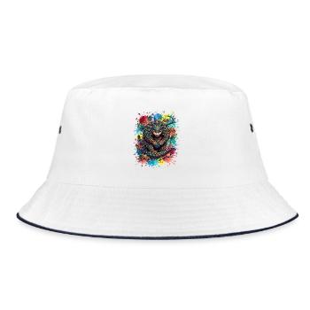 Pangolin-Aquarellporträt - Bucket Hat - Weiß/Navy - Vorne