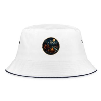 Moonlit night at campfire with tent at mountain river - Bucket Hat - white/navy - Front