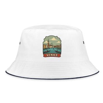 Venedig Grande Canal Gondel Vintage-Reiseaufkleber - Bucket Hat - Weiß/Navy - Vorne