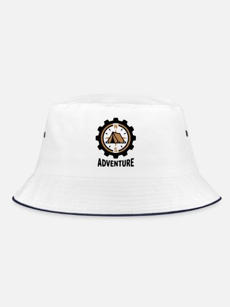 Abenteuer Kompass Zelt Camping Wandergruppe - Bucket Hat - Weiß/Navy - Vorne