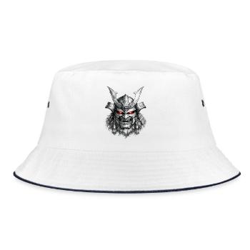 Samurai-Maskenkrieger Japanische Dämonenkunst - Bucket Hat - Weiß/Navy - Vorne
