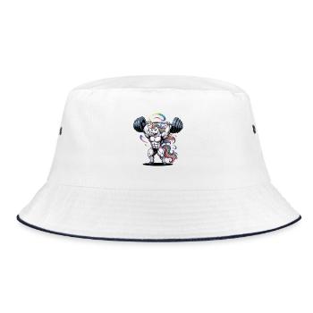  Bodybuilding Einhorn Mit Hantel Regenbogen Power - Bucket Hat - Weiß/Navy - Vorne