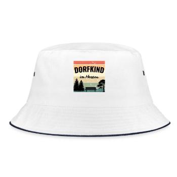 Dorfkind im Herzen – Heimatliebe Retro - Bucket Hat - Weiß/Navy - Vorne
