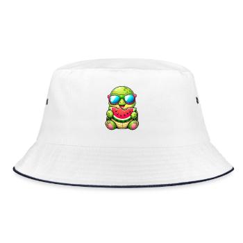 Cute turtle with watermelon cartoon motif - Bucket Hat - white/navy - Front